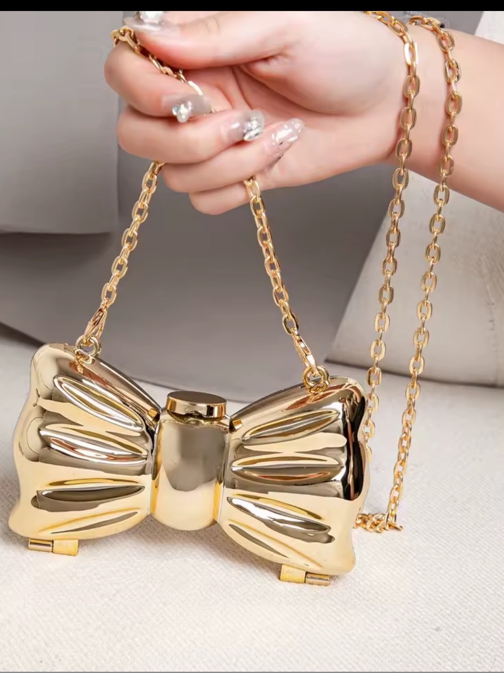 Gold Bow-Shaped Chain Mini Bag